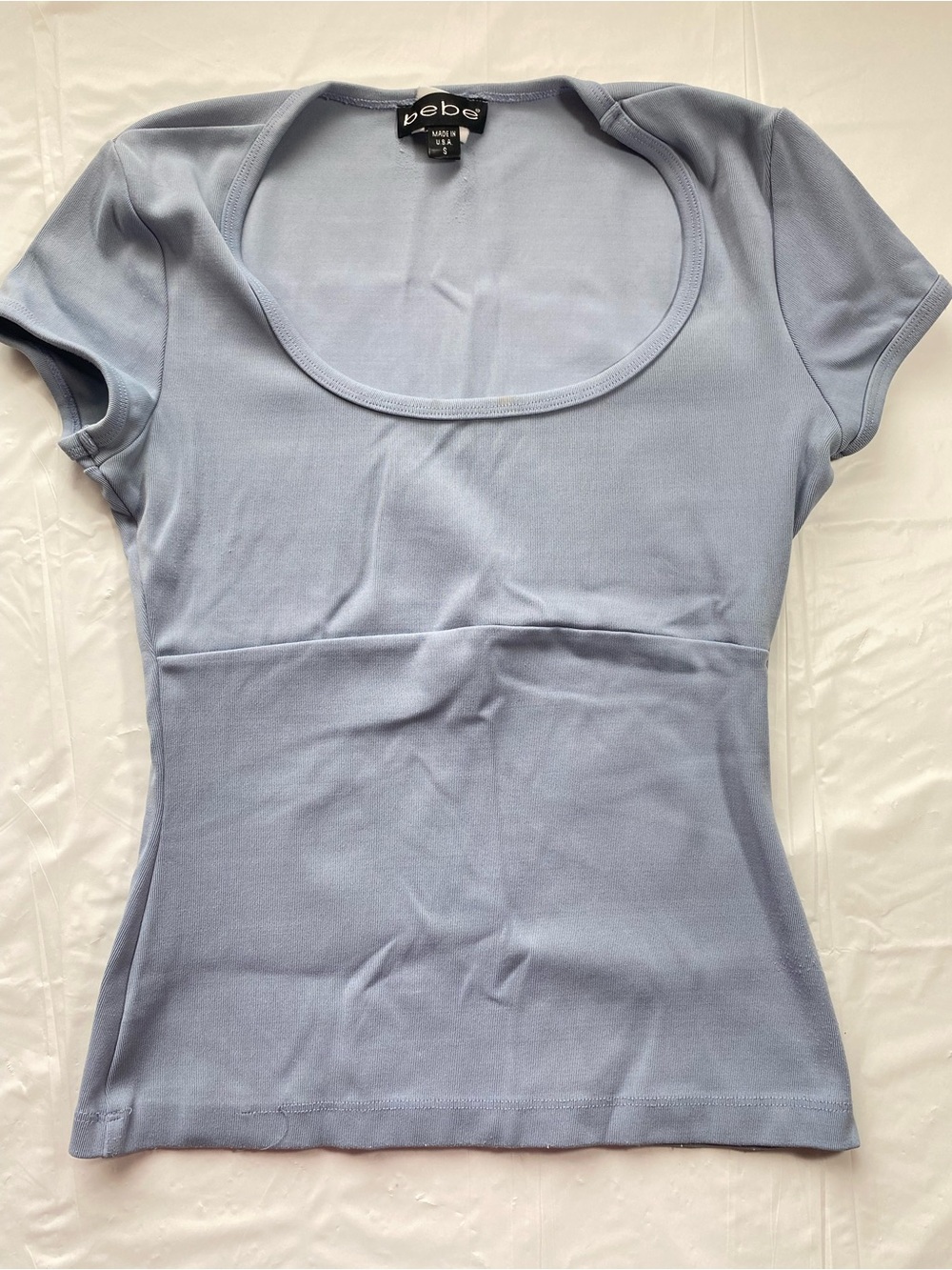 Vintage bebe Periwinkle Blue Scoop Neck Empire Waist Top Size Small Made in USA